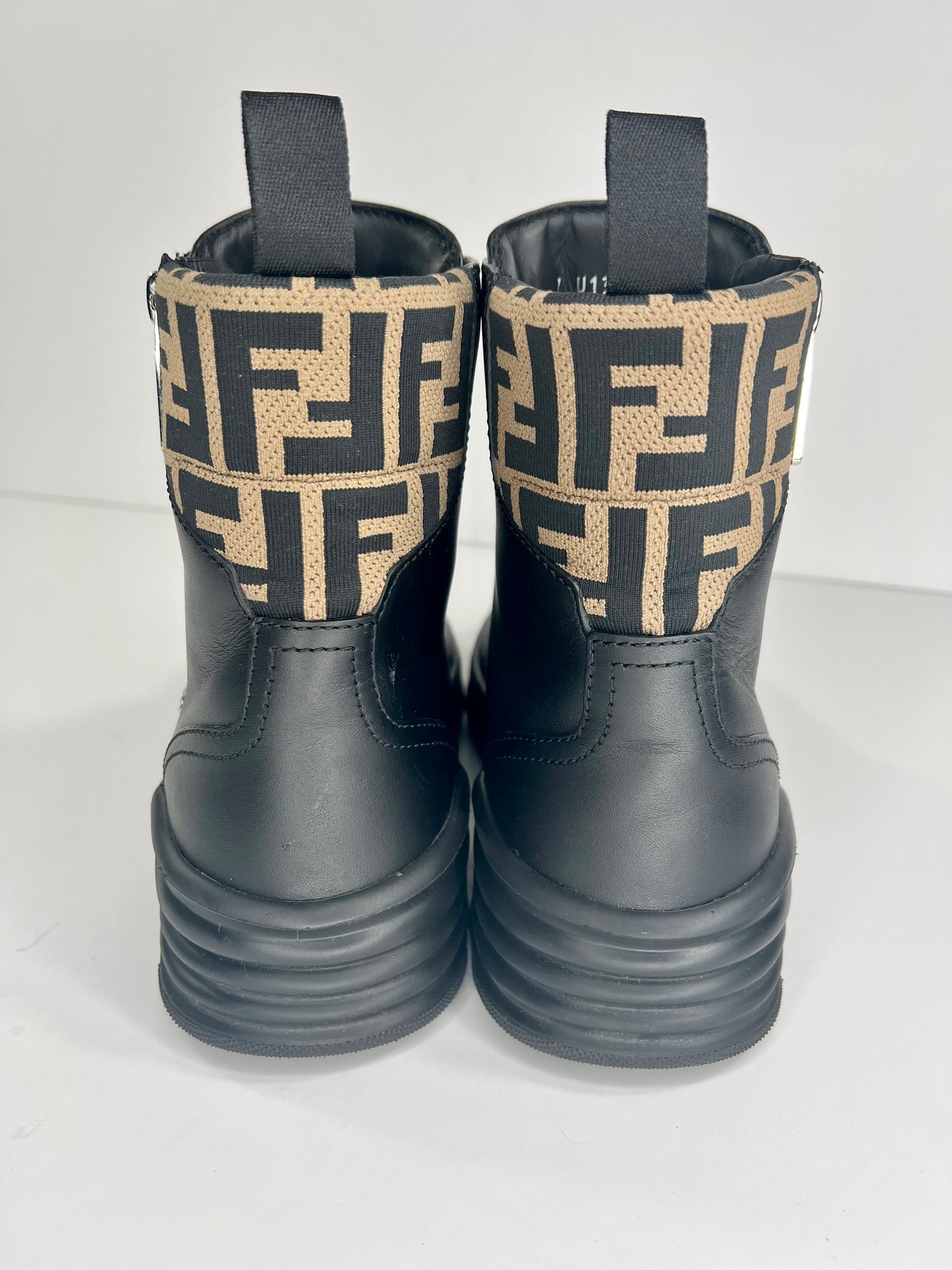 Fendi Sock Leather Zip Moto Platform Boots
